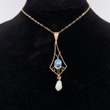 10k Yellow Gold Moonstone Lavaliere Pendant Jewelry (#J5638)