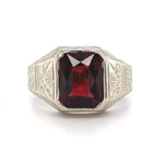 14k White Gold 2.63ct Deep Red Genuine Natural Garnet Men's Ring (#J5769)