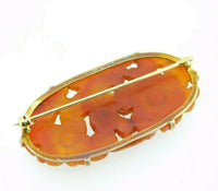 14k Gold Chinese Export Carved Genuine Natural Carnelian Pin (#J5060)