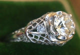 Art Deco 18k White Gold Genuine Natural Diamond Filigree Ring .56ct (#J2360)