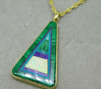 14k Gold Intarsia Pendant with Opal Malachite Sugilite Turquoise (#J4673)