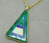 14k Gold Intarsia Pendant with Opal Malachite Sugilite Turquoise (#J4673)