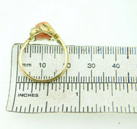 10k Yellow Gold Art Nouveau Coral Ring with Rose Leaves and Pearl (#J4551)