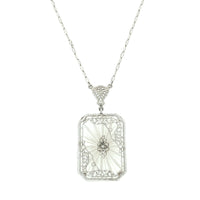 14k White Gold Art Deco Genuine Natural Rock Crystal Quartz Necklace (#J5364)