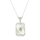 14k White Gold Art Deco Genuine Natural Rock Crystal Quartz Necklace (#J5364)