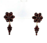 Genuine Natural Bohemian Garnet Rosette Dangle Earrings (#J5530)