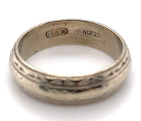 14k White Gold Wide Engraved Wedding Band Ring Size 8.5 Jewelry (#J5895)