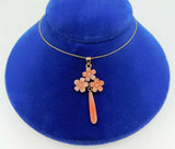 10k Gold Genuine Natural Coral Flower Pendant with 14k Gold Chain (#J4095)