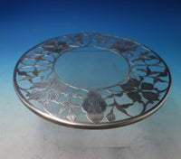 Glass Trivet Plate with Sterling Silver Flower Motif Overlay 9 3/4" (#5497)