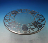 Glass Trivet Plate with Sterling Silver Flower Motif Overlay 9 3/4" (#5497)