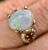 14k Yellow Gold Genuine Natural Opal Ruby and Diamond Ring (#J2650)