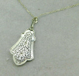 Art Deco 14k White Gold Genuine Natural Diamond Filigree Pendant (#J4679)