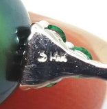 14k Gold 8.8MM Tahitian Black Pearl Pendant with Emeralds (#J3646)