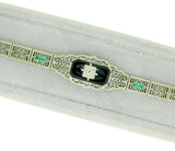 10k White Gold Filigree Onyx Diamond Bracelet (#J4606)