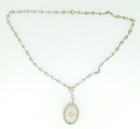 10k Oval Genuine Natural Crystal Quartz Necklace with Cast Chain (#J4090)