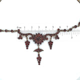 Genuine Natural Bohemian Garnet Necklace Three Drops Victorian 15" (#J6092)