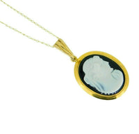 Yellow Gold Genuine Natural Agate Cameo Pendant and Earrings Set (#J342)