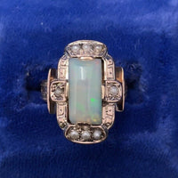9k Rose Gold Rectangular Opal and Seed Pearl Ring Jewelry (#J5618)