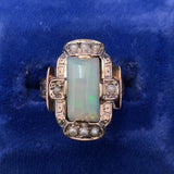 9k Rose Gold Rectangular Opal and Seed Pearl Ring Jewelry (#J5618)