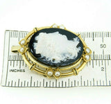 14k Yellow Gold Black and White Stone Cameo Pin / Pendant with Pearls (#J4467)