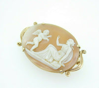 10k Gold Genuine Natural Shell Cameo Pin with Figural Woman and Angel (#J1884)