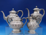 Repousse by Kirk Sterling Silver Tea Set 4pc Hand Decorated #474 (#7371)