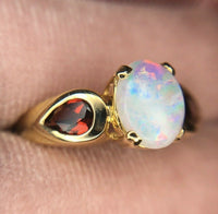 14k Yellow Gold Genuine Natural Opal and Garnet Ring (#J3990)