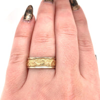 14k White Gold Band with Yellow Gold Floral Accent Wedding Jewelry (#J5874)