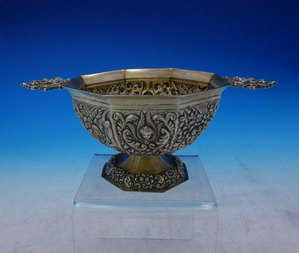 Colonial India Silver Bowl on Pedestal Base Vermeil w/Faces Fruit Flowers #3871