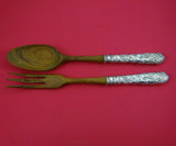 Flora by Reed and Barton Sterling Silver Salad Serving Set 2pc HH Olive Wood 11"