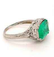 Filigree 18k Gold Art Deco 2.12 Carat Genuine Natural Emerald Ring (#J4843)