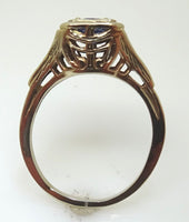 Charming 14k Gold Deco Filigree Genuine Natural Sapphire Ring (#J401)