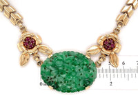 14k Yellow Gold Retro Jadeite Jade and Ruby Necklace with GIA Report (#J5666)