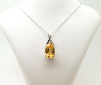 14K Gold Teardrop Genuine Natural Citrine Pendant with Diamonds (#J1748)