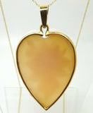 14k Gold Heart Shaped Rose Shell Genuine Natural Cameo Pendant (#J3718)