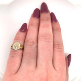10k Yellow Gold Victorian Child's Signet Ring w/ Flowers and Mono "KMM" (#J5692)