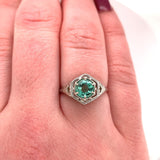 18k White Gold Art Deco Genuine Natural Emerald Filigree Ring (#J5650)