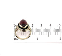 14k Yellow Gold Filigree Genuine Natural Garnet Cabochon Ring Jewelry (#J5759)