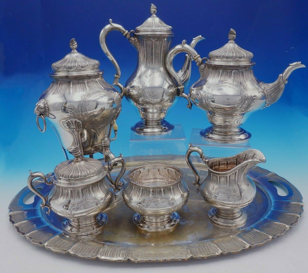 George II by Tuttle Sterling Silver Tea Set 6-Piece w/ Silverplate Tray (#3343)