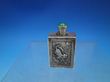 Chinese Export Sterling Silver Perfume Bottle with Green Agate Stone Tiger #6715