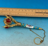 Tussie Mussie Posey Posy Holder with Enamel Handle Large Red Stones (#J1320)