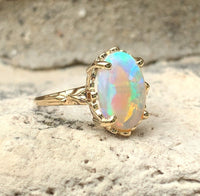2.96ct Genuine Natural Opal 14k Yellow Gold Ring with Decorative Setting #J6080