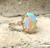 2.96ct Genuine Natural Opal 14k Yellow Gold Ring with Decorative Setting #J6080