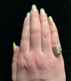 9k Rose Gold Rectangular Opal and Seed Pearl Ring Jewelry (#J5618)