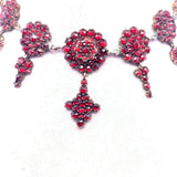 Genuine Natural Bohemian Garnet Necklace Rose Cut with Five Drops (#J5242)