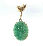14k Yellow Gold Chinese Export Carved Jade Earrings (#J5492)