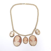 9k and 10k and 14k Yellow Gold Five Genuine Natural Shell Cameos Necklace #J6175