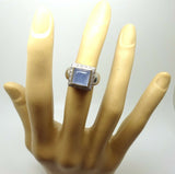 Modern 14k Gold Square Genuine Natural Chalcedony Ring with Diamonds (#J3603)