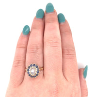 14k Yellow Gold Genuine Natural Moonstone Ring with Sapphire Halo (#J5844)