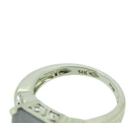 14k White Gold Blue-Gray Genuine Natural Chalcedony Ring with Diamonds (#J3558)